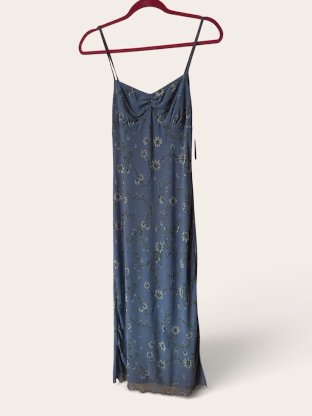 Blue Floral Maxi Slip Dress with Adjustable Straps